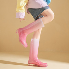 时尚水晶渐变雨鞋女款高筒防水防滑胶鞋加绒耐磨水鞋时尚雨靴水靴