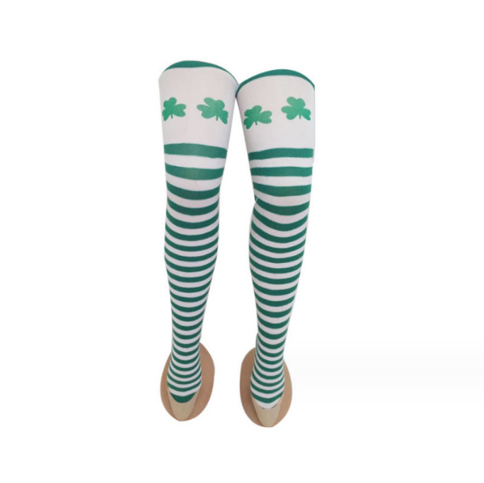 Cross Border Irish Festival Party Stockings St Patrick's Day Knee Stocking Green Clover Striped Foot Stocking Cross Border Irish Festival Party Stockings St Patrick's Day Knee Stocking Green Clover Striped Foot Stocking