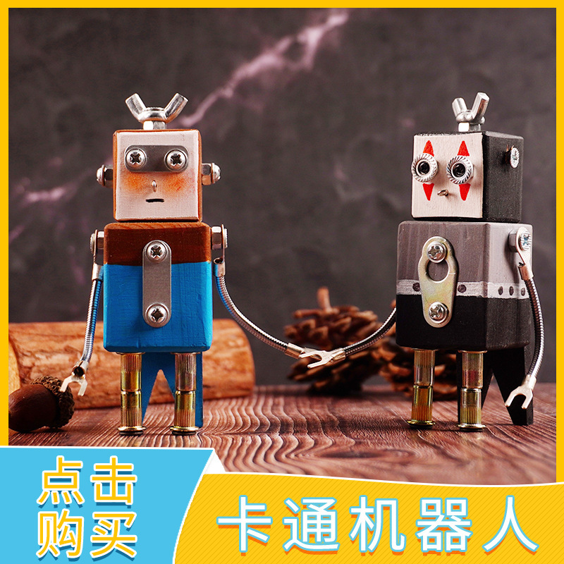 Wooden Cartoon Robot Kidsren's Toy Ornaments Hand-Carved Birthday Gifts Creative Crafts Wooden