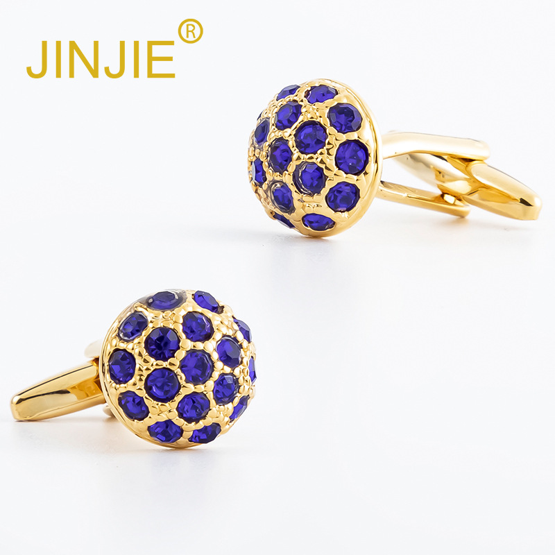 新款圓形半球彩色水鑽袖扣 外貿男士襯衫法式時尚袖扣批發