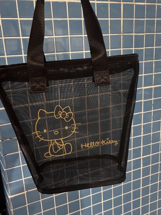 新しい黒ハンドバッグ KT 猫通気性メッシュ収納袋大容量化粧品バッグトイレタリーバッグ防水ハンドバッグ|undefined