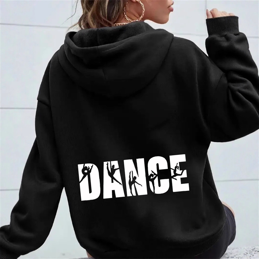 Sweat-shirt à capuche pour femme, imprimé lettres, style décontracté et tendance._voghion.com