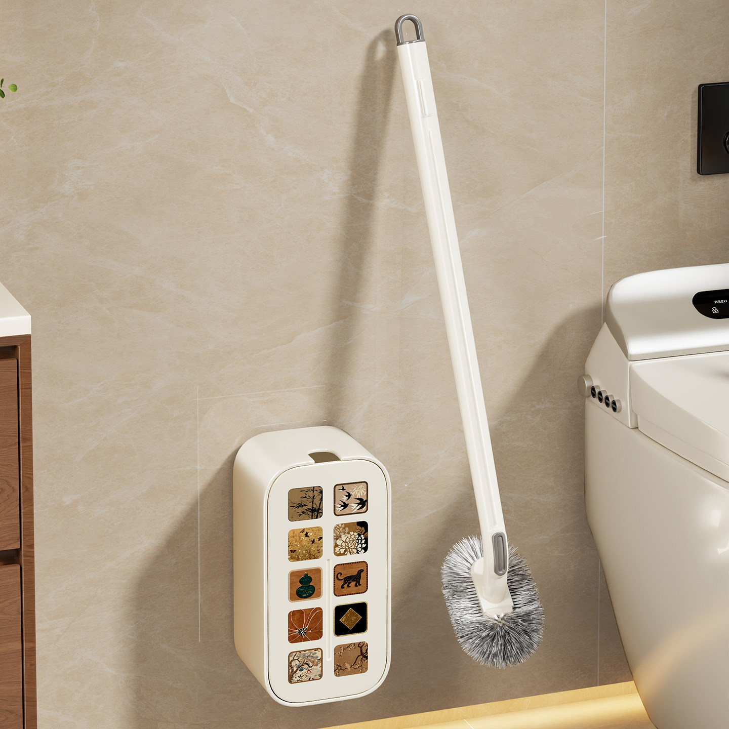 Cepillo de Inodoro de Pared con Mango Largo, de Goma Suave y Cerdas Suaves, para Baño image 1