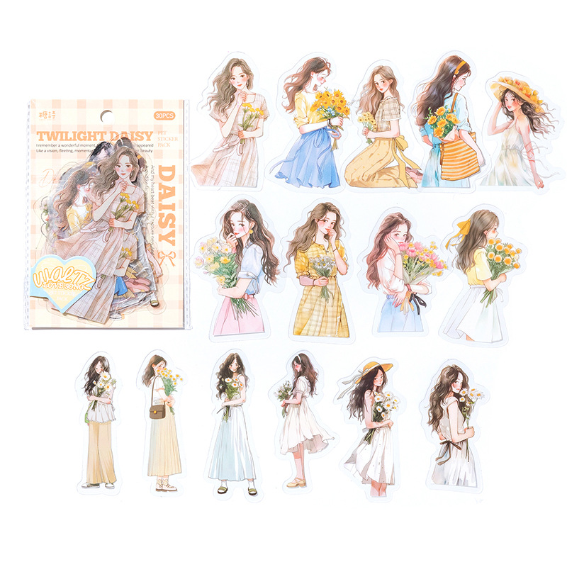 Tangshi PET paquete etiqueta Waltz amor Serie Artística chica diario material 30 piezas en 4 tipos
