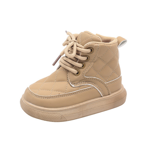 Children's Boots  Autumn New Model Boys Checked Pattern Side Zip Baby Boots Girls British Short Boots