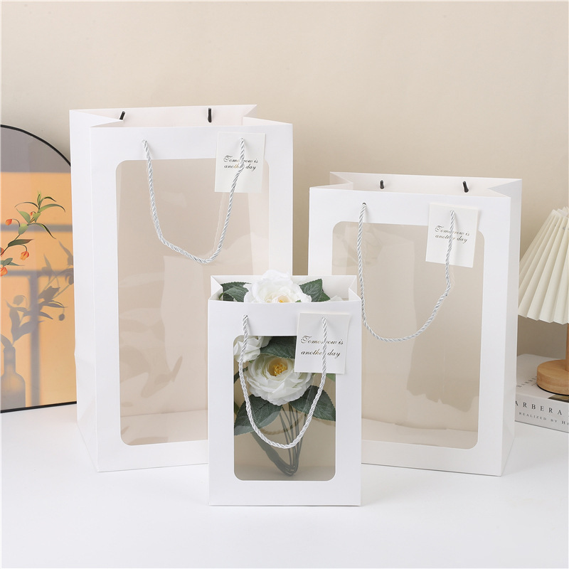 礼品袋透明轻奢橱窗高级感手提袋现货礼盒鲜花玩偶包装袋伴手礼