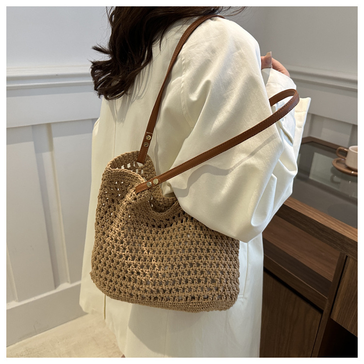 Artistic and retro hand-woven bags, casual cotton thread single-shoulder bags, tote bags, woolen bags, shopping bags for women undefined