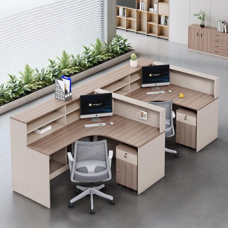 Modern Minimalist L-Shaped Partition Workstation, Double or Four-Person Office Desk Combination with Storage Cabinets, Staff Computer Desk Modern Minimalist L-Shaped Partition Workstation, Double or Four-Person Office Desk Combination with Storage Cabinets, Staff Computer Desk