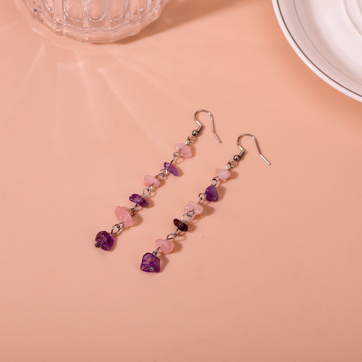 Bohemian Geometric Stainless Steel Plating Natural Stone Drop Earrings display picture 3