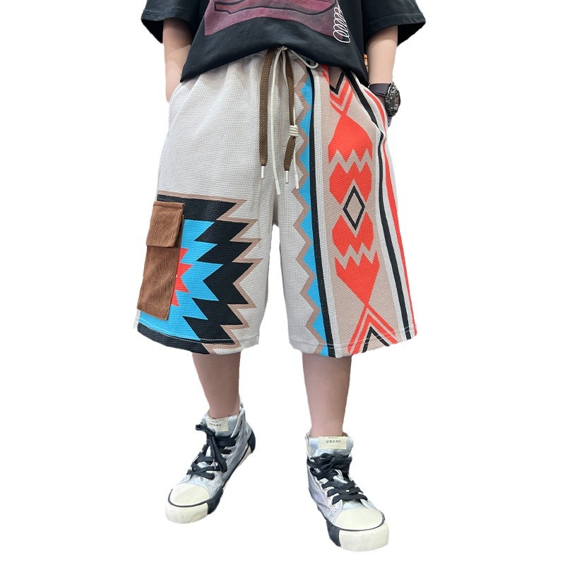 Short tricoté américain pour garçon, pantalon de plage cinq-en-un brodé à couleurs contrastées, nouvelle collection été 2024_voghion.com