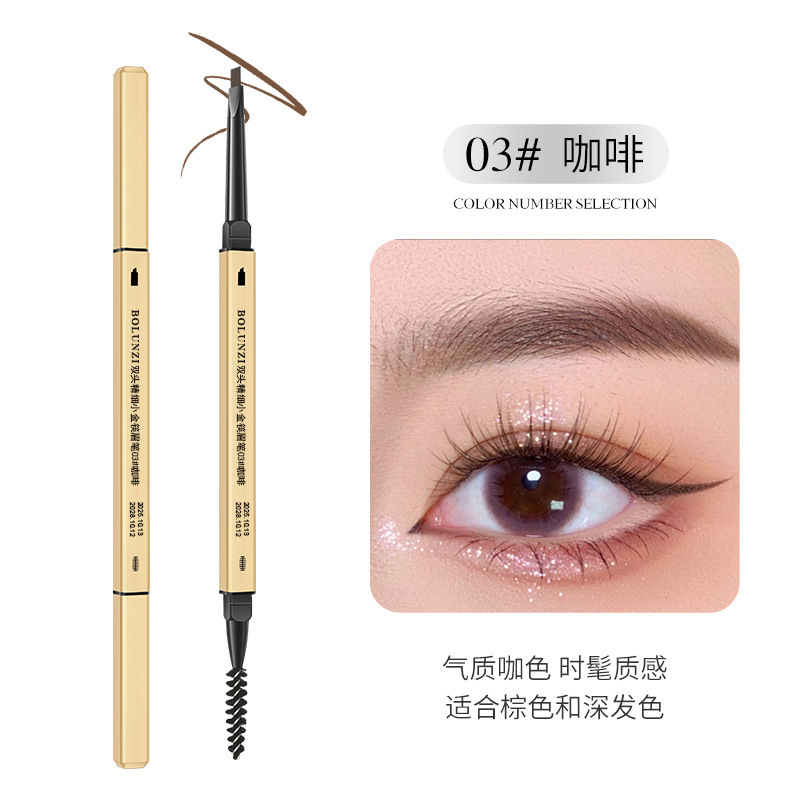 Small Gold Bar Eyebrow Pencil, Small Gold Chopsticks, Double-Headed Eyebrow Pencil, Triangular Ultra-Fine Double-Headed Eyebrow Pencil, Waterproof, Long-Lasting, Non-Smudged, Hair Replacement
