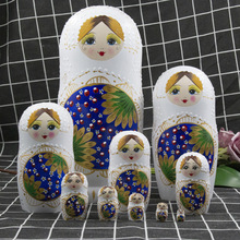 俄羅斯套娃10層白娃娃手工繪制木質工藝品兒童玩具旅游紀念品