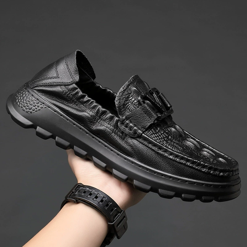 Мужские лоферы, повседневные кожаные туфли без шнуровки, обувь для вождения в корейском стиле, модные универсальные туфли на толстой подошве, нескользящие.