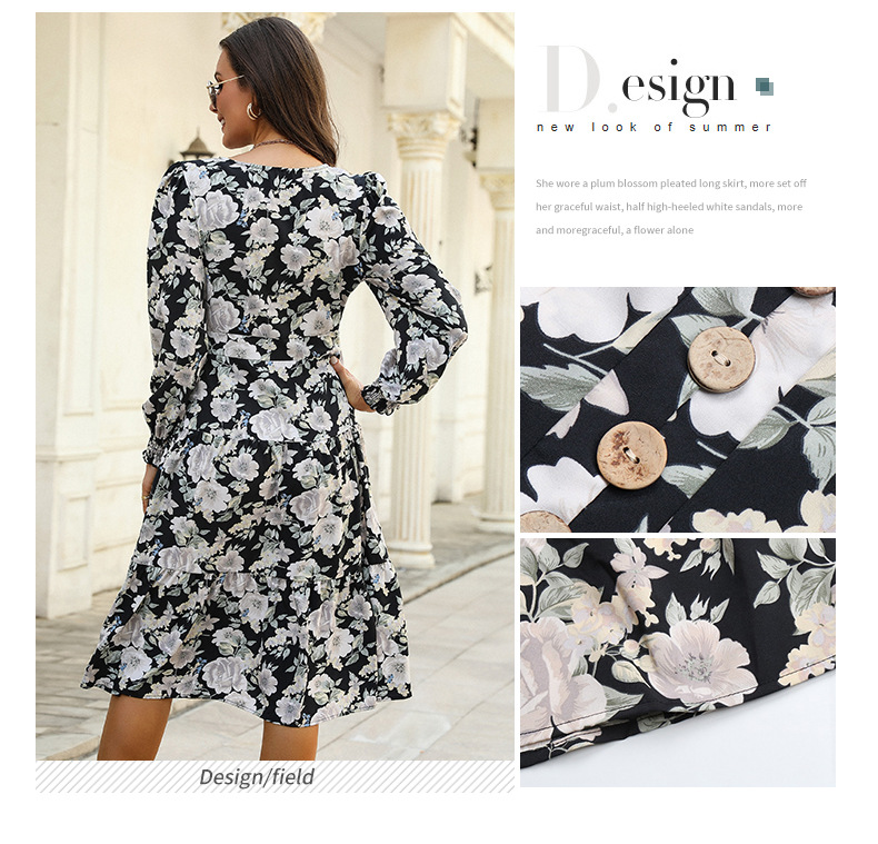 long-sleeved V-neck floral dress nihaostyles wholesale clothing NSDMB88630
