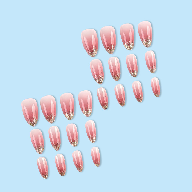 24 piezas en caja de manicura corta rosa venta caliente brillo dorado pegatinas de uñas en forma de almendra de alta calidad image 4
