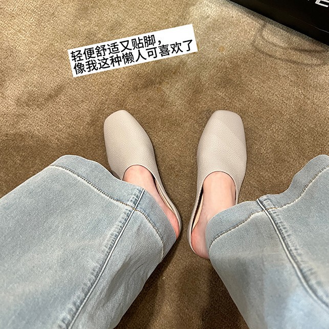 透气羊皮~休闲吸汗真皮穆勒半拖鞋女2025秋季包头一脚蹬浅口单鞋|undefined