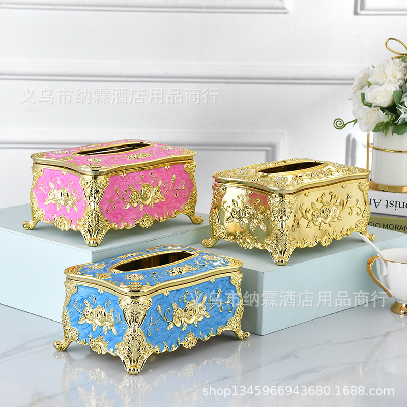 Caja de pañuelos de estilo europeo sala de estar tejido creativo nórdico ins caja de pañuelos de hogar KTV mesa de café simple comida Linda