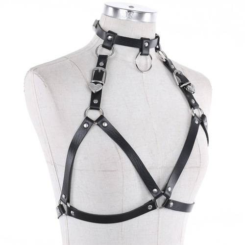 Stylish handmade punk Harajuku belt collar lockchain bone chain belt integrated belly belt with heart-shaped waist chain