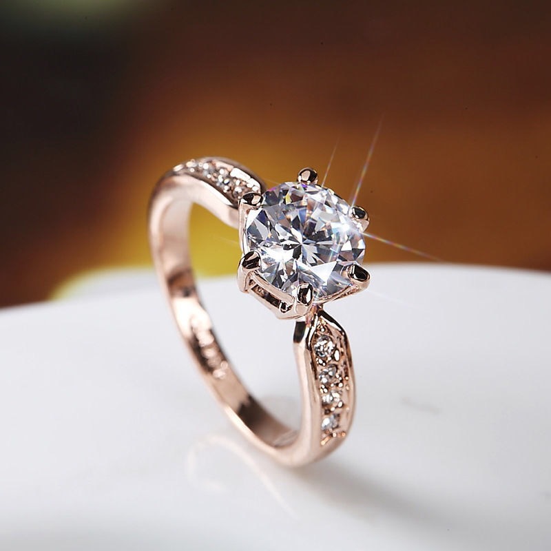 Zircon ring six-claw diamond ring simple fashion eight hearts and eight arrows proposal wedding ring female S925 silver diamond