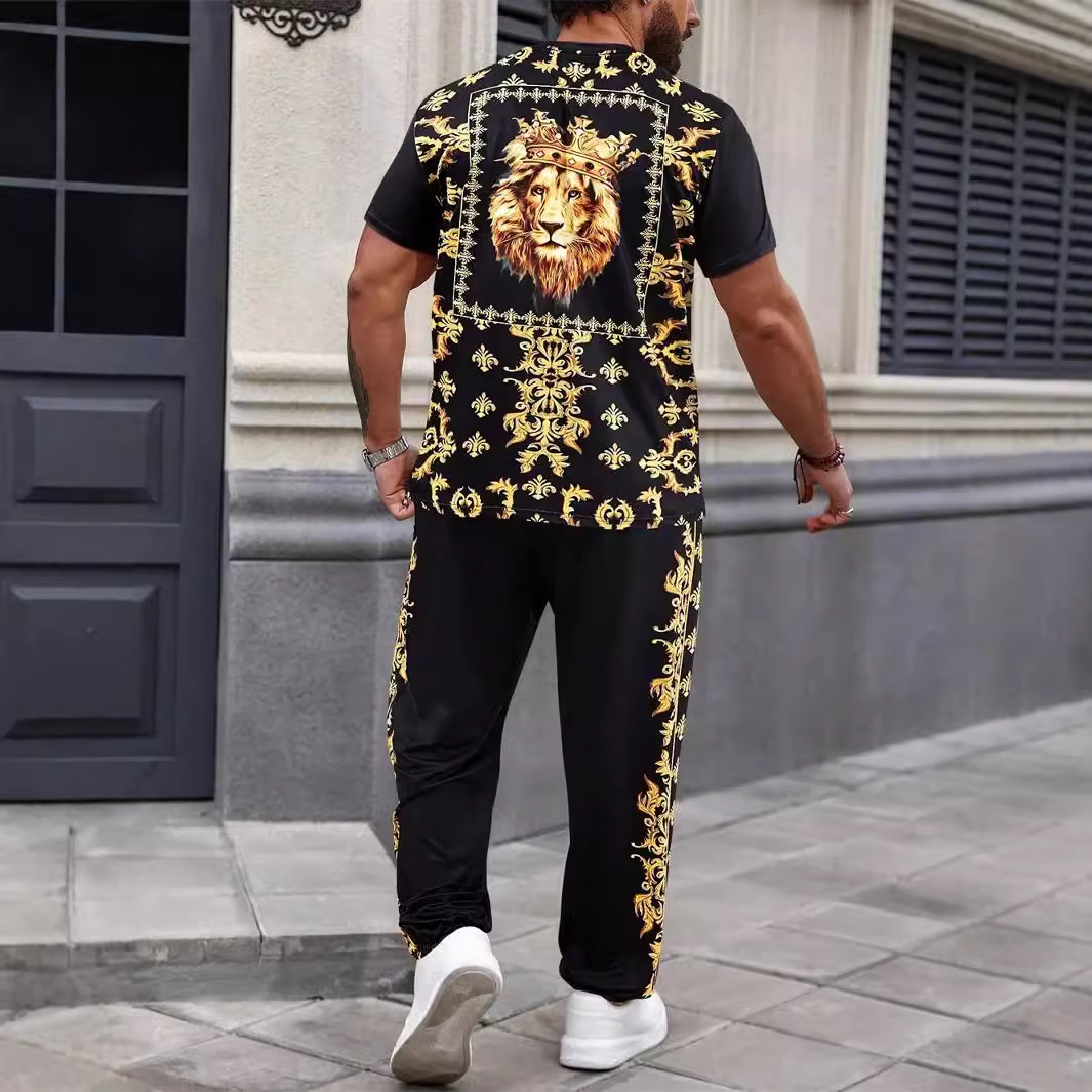 Pantalones de camiseta de manga corta de otoño europeo y americano Moda 2024 Nuevo traje suelto y cómodo de dos piezas ME13 ML4