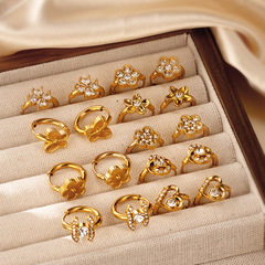 跨境镶嵌锆石耳扣不锈钢女士新款花朵爱心耳环气质高级感earrings