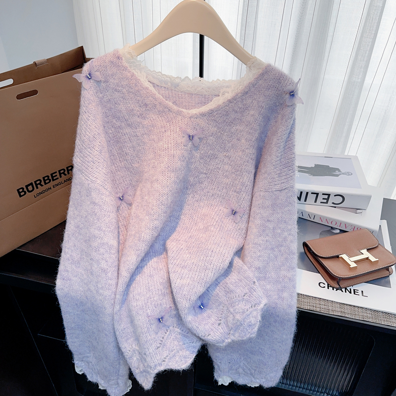 Purple Mid-Length Sweater for Women, Autumn and Winter, Covers the Hips, Can Be Worn as a Base Layer, with a Bright Color Top Paired with Shark Pants