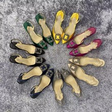 25夏季新款MB凉拖高跟鞋细跟水钻方扣尖头包头镂空女鞋百搭宴会鞋