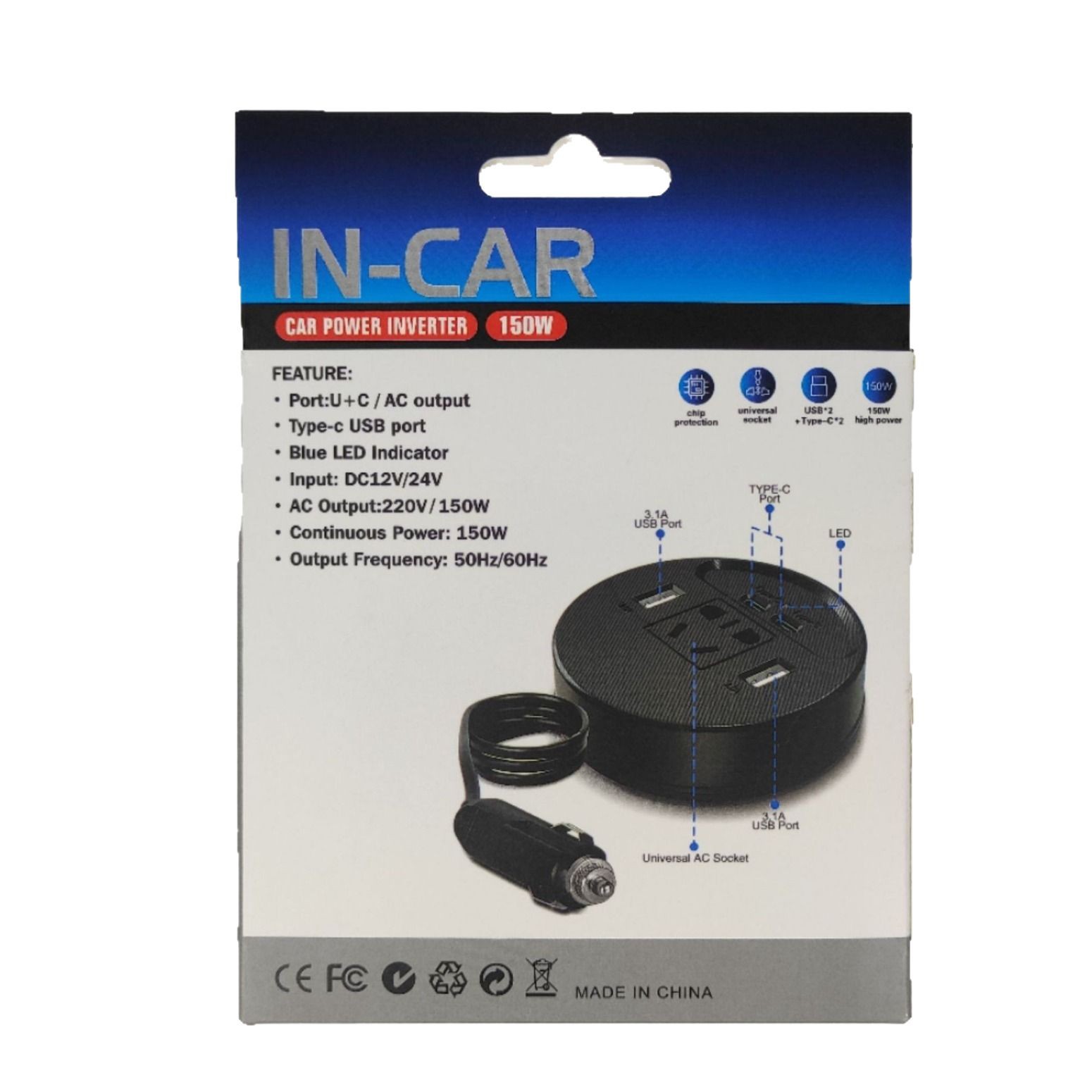 Transfronterizo inverter de vehículo 12V 24V a 220V socket conversion de alta potencia carga rápida tipo C fuente de alimentación de vehículo