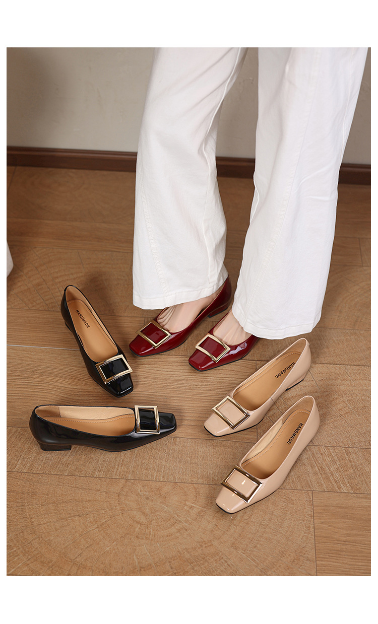 Giày cao gót nữ mũi vuông gót vuông 3 cm, cổ nông, form rộng size lớn 33–41 — đen chi tiết 1