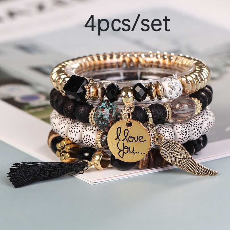 European and American Hot Sale Bohemian Trend Wholesale Bracelet Wings I Love You Tassel Pendant Retro Creative Bracelet European and American Hot Sale Bohemian Trend Wholesale Bracelet Wings I Love You Tassel Pendant Retro Creative Bracelet