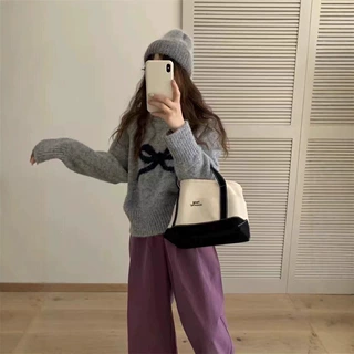 2026秋冬新款韩系套头毛衣女保暖可爱蝴蝶结软糯亲肤圆领针织衫女