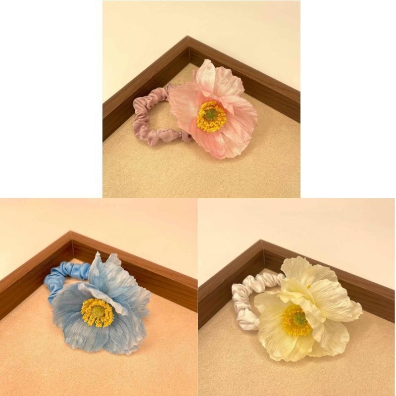 Small Fresh Poppy Flower Hair Ring Fashionable Girl's Pony Tail Elegant Head Rope Stylish All-match Ball Hair Rope