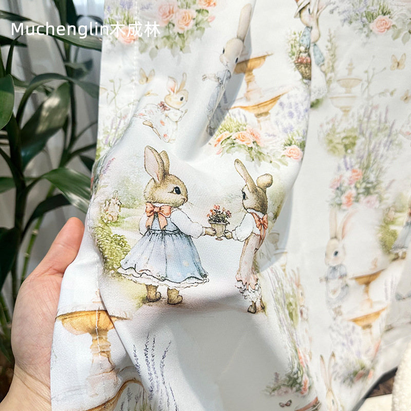 田园风卡通兔子鲁比纱帘透光不透人门帘次卧飘窗隔断帘小窗户窗纱