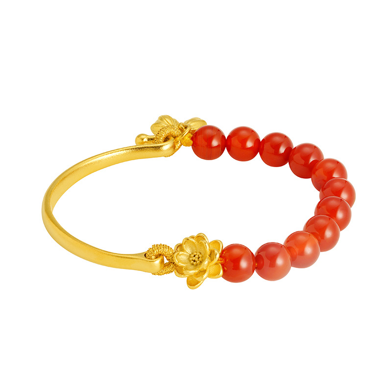 Vietnam oro rojo ágata cuentas media pulsera mujer Lotus estilo chino elegante pulsera rica flor Internet celebridad estilo fábrica al por mayor