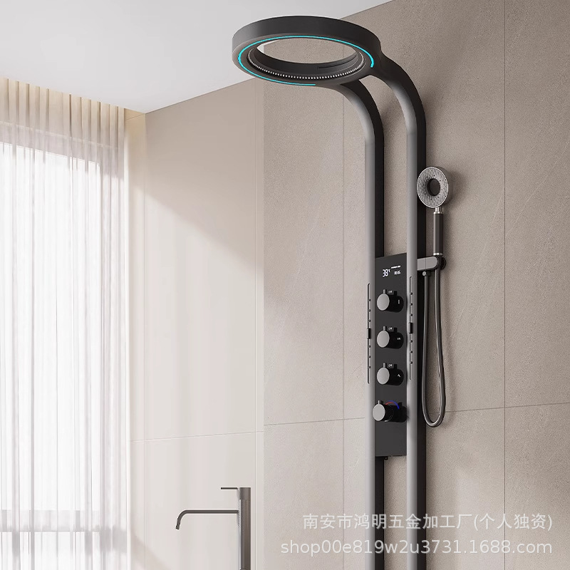 Extra Large Waterfall Shower Screen Shower Set Home Bathroom Pressurized Wall-Mounted Black Large Shower Set