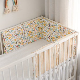 Baby Crib Guardrail Baby Bed Guardrail Anti-Collision Cloth Fence Soft Bag Pure Cotton Yellow Plaid Flower