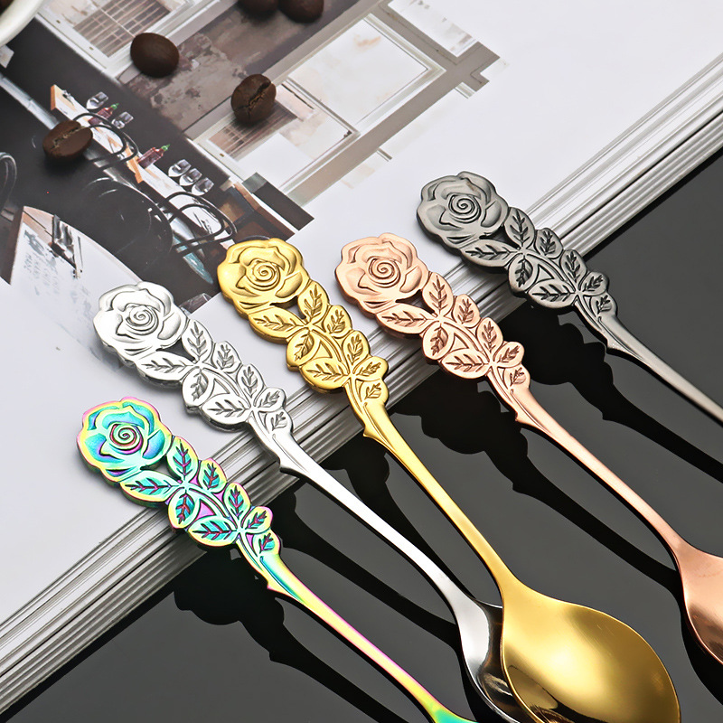 Cucchiaio creativo in acciaio inossidabile a forma di fiore di rosa per dessert, caffè, miele, zuppa e frutta, idea regalo._voghion.com