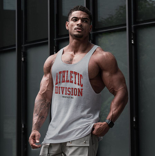  Muscle Fitness Brothers Summer Vest Men's Printed Cotton Loose Sports Large Size Round Neck Top Trendy