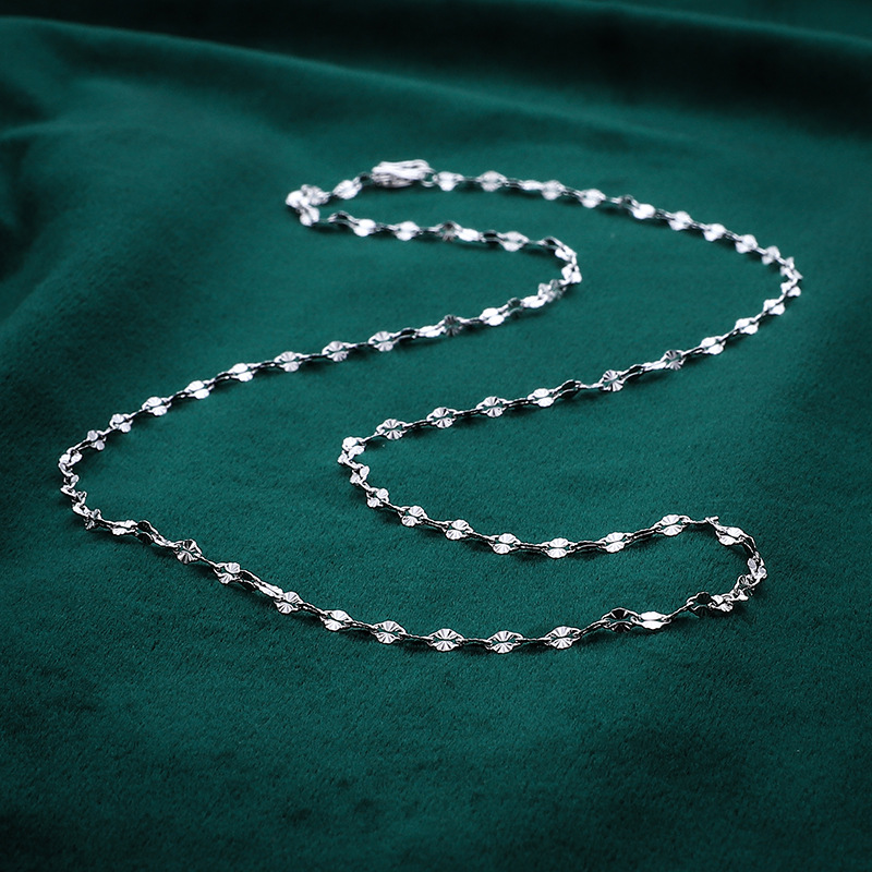 Silver 999.9 Sunflower Necklace Sterling Silver Snowflake Chain All-match Plain Chain Women's Clavicle Chain Straight Drainage Explosions