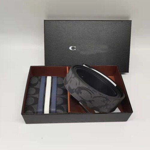 Men's printed short wallet money clip, men's waist belt, complete set with packaging, high-end three-piece set
