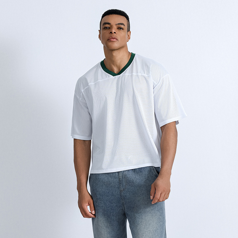 通気性抜群のメッシュ素材の半袖Tシャツ、夏向けゆったりフィット、メンズカジュアルスポーツTシャツ、トレンド感あふれる万能アイテム|undefined