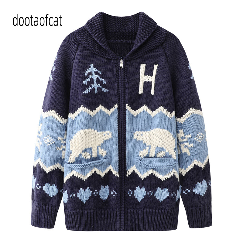 2025 Winter New Heavy Craft Polar Bear Jacquard Sweater Zipper Lapel Knitted Cardigan Jacket Cc25100101 2025 Winter New Heavy Craft Polar Bear Jacquard Sweater Zipper Lapel Knitted Cardigan Jacket Cc25100101