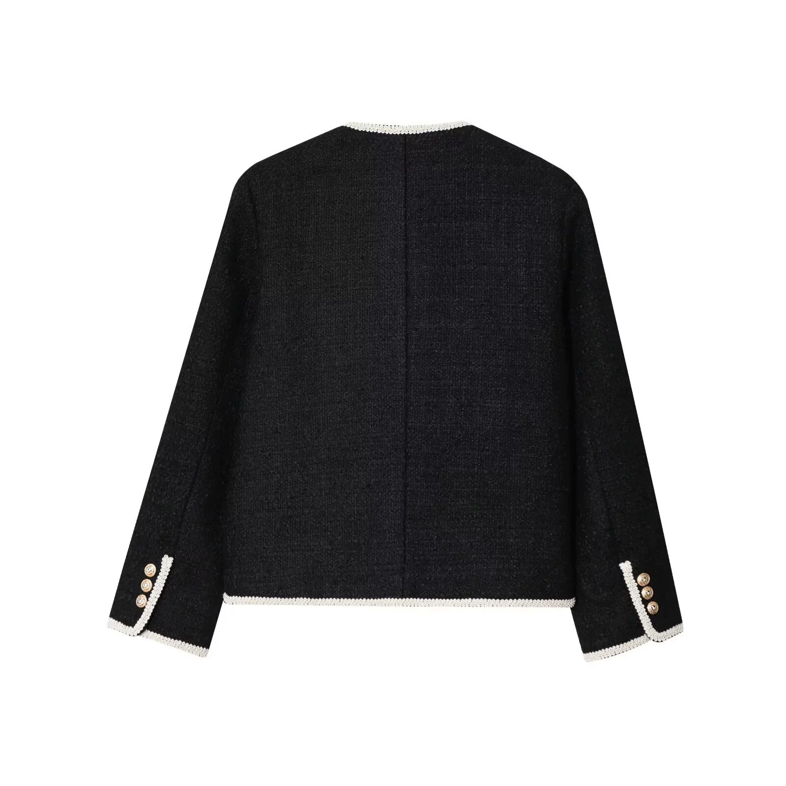 Велюровая куртка с круглым воротником, европейский/Chanel стиль, чёрная, XS–L