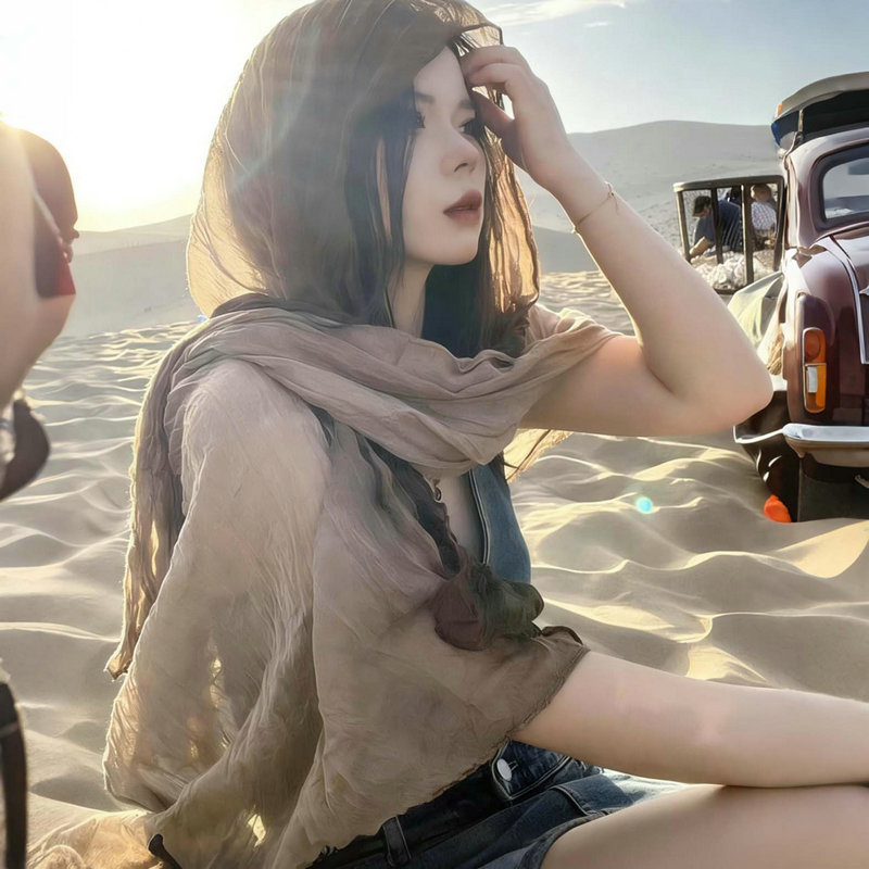 Travel Outfit Ethnic Style Sun Protection Thin Beach Headscarf, Large Northwest-Style Shawl for Women, Summer Thin Atmospheric Pleated Shawl Travel Outfit Ethnic Style Sun Protection Thin Beach Headscarf, Large Northwest-Style Shawl for Women, Summer Thin Atmospheric Pleated Shawl