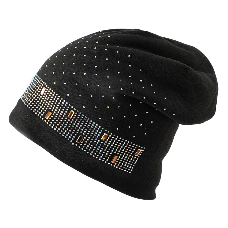 Europeo y americano caliente rhinestone de las mujeres de invierno forrado de lana caliente a prueba de viento suéter sombrero monocromo cálido pelo sombrero moda