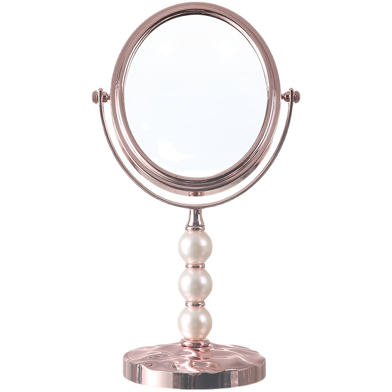 Espejo de maquillaje de doble cara, espejo de belleza de escritorio de alta definición, espejo de maquillaje giratorio, espejo de escritorio de perlas