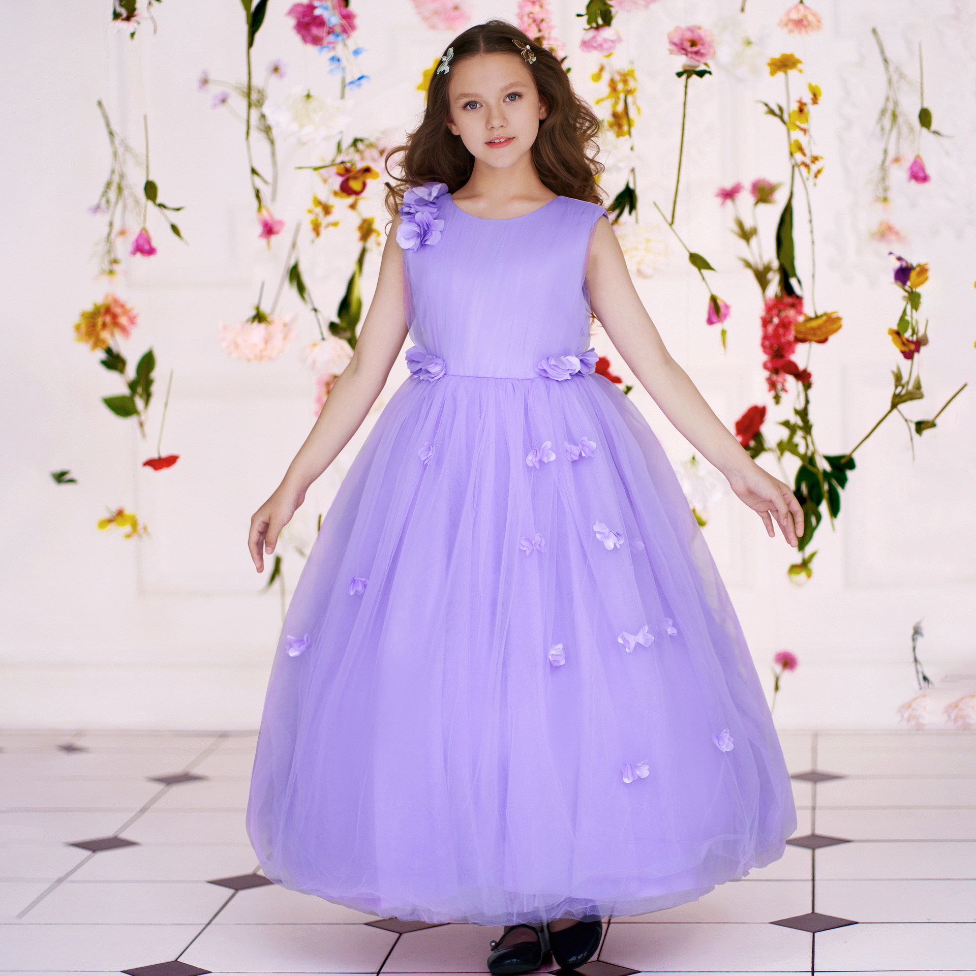 Vestido de princesa transfronteriza para niñas medianas y grandes ropa para niños vestido largo vestido de traje de rendimiento para niños