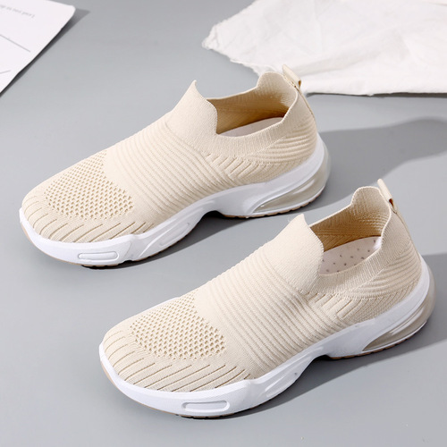 Foreign trade women's shoes  new slip-on large size single shoes flat casual sports shoes women's breathable fly-knit mesh shoes