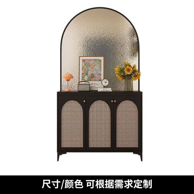 入户玄关柜鞋柜客厅藤编隔断复古屏风轻奢高档玻璃隔断柜沙发背几|undefined