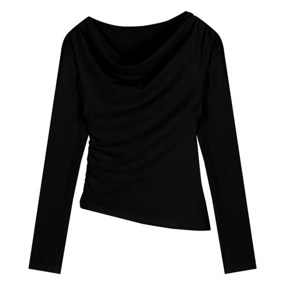 Top 2023 hot girl off-shoulder long-sleeved T-shirt women's autumn off-shoulder tight slim collarbone irregular short